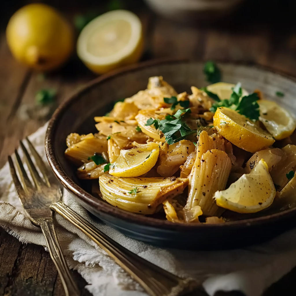 Очищенный кардон, миндаль, лук, морковь и чеснок с солью и перцем в оливковом масле — рецепт класический в домашних условиях с фото