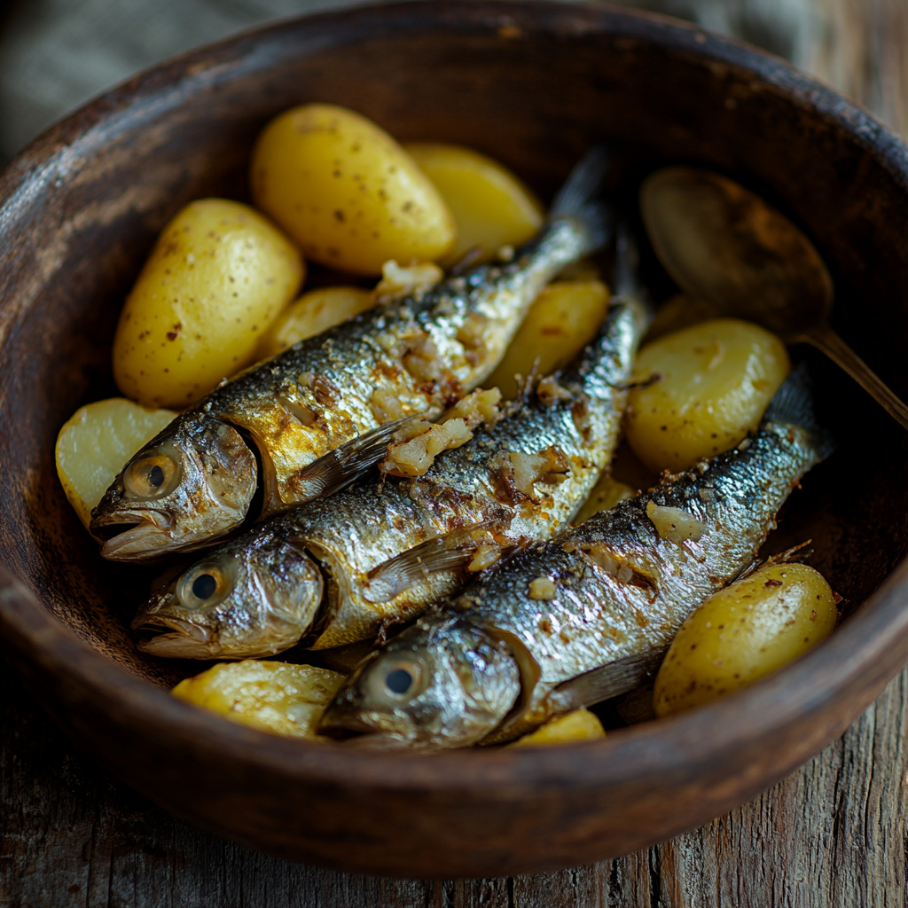 Картофель с килькой, луком, чесноком и лимоном — рецепт классический в домашних условиях с фото